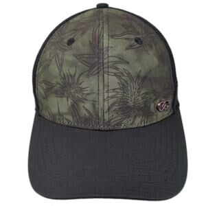 Calia Baseball Cap Black Green Leaf Pattern Mesh Strapback OS Adjustable Hat